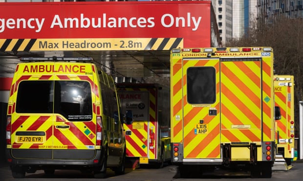 Ambulances outside St Thomas' hospital in London.