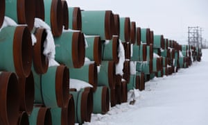 A depot used to store pipes for Transcanada Corp’s planned Keystone XL oil pipeline is seen in Gascoyne, North Dakota, in January.