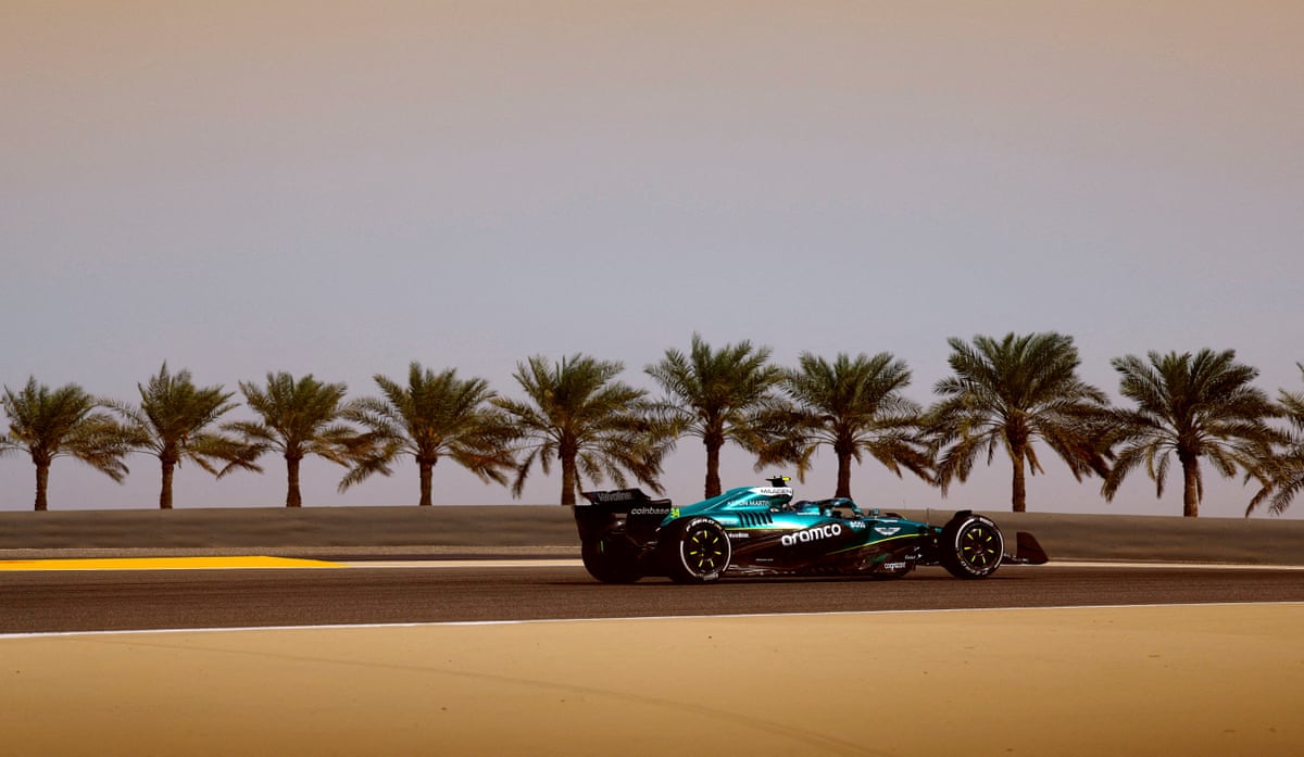 An Aston Martin car during practice for the 2025 Bahrain grand prix