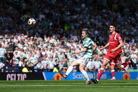 Daizen Maeda scores Celtic’s first goal against Dunfermline.