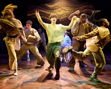 Jack Wolfe as the Balladeer, centre, in The Unlikely Pilgrimage of Harold Fry, at Chichester Festival theatre.