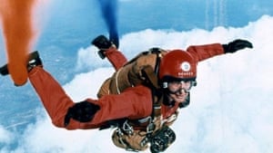 No impulse control … John Noakes skydives with the RAF in 1973.