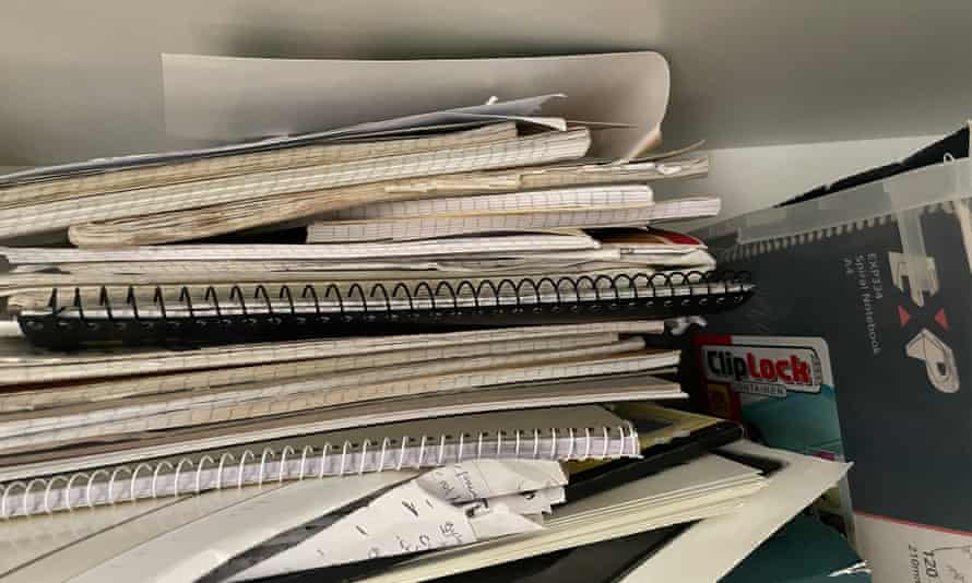 ‘They document the start of a journey which is still continuing today’: Hughesy’s stack of old diaries.