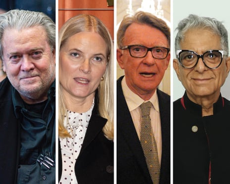 Steve Bannon, Princess Mette-Marit of Norway, Peter Mandelson and Deepak Chopra
