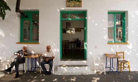 Shady spot: the quiet life in downtown Mirsini.