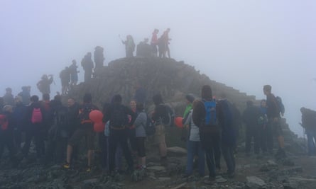 Avery British climb … queueing to summit Snowdon.