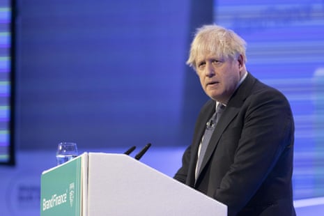 Boris Johnson speaking at a conference in London yesterday.