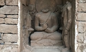 Statues at the Buddhist-period archeological site in Khyber Pakhtunkhwa province, Pakistan.