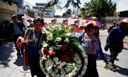 Indigenous women take part in a protest against a proposed impunity law in Guatemala City, Guatemala, 31 January 2019.