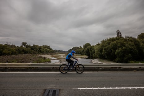 Temel Ataçocuğu cycles on Highway 1 coming into Timaru, New Zealand after being discharged from hospital.