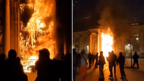 Bordeaux city hall set on fire amid protests over France pension changes – video