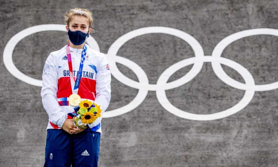 Team GB’s Bethany Shriever with her gold medal in the women’s BMX racing in the Tokyo Olympics.