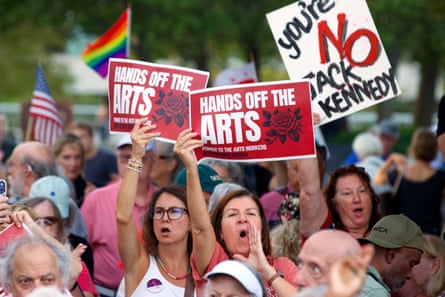 Thousands of demonstrators gather outside the Kennedy Center on Friday.