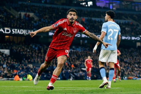 Nottingham Forest's Morgan Gibbs-White celebrates scoring their equaliser.