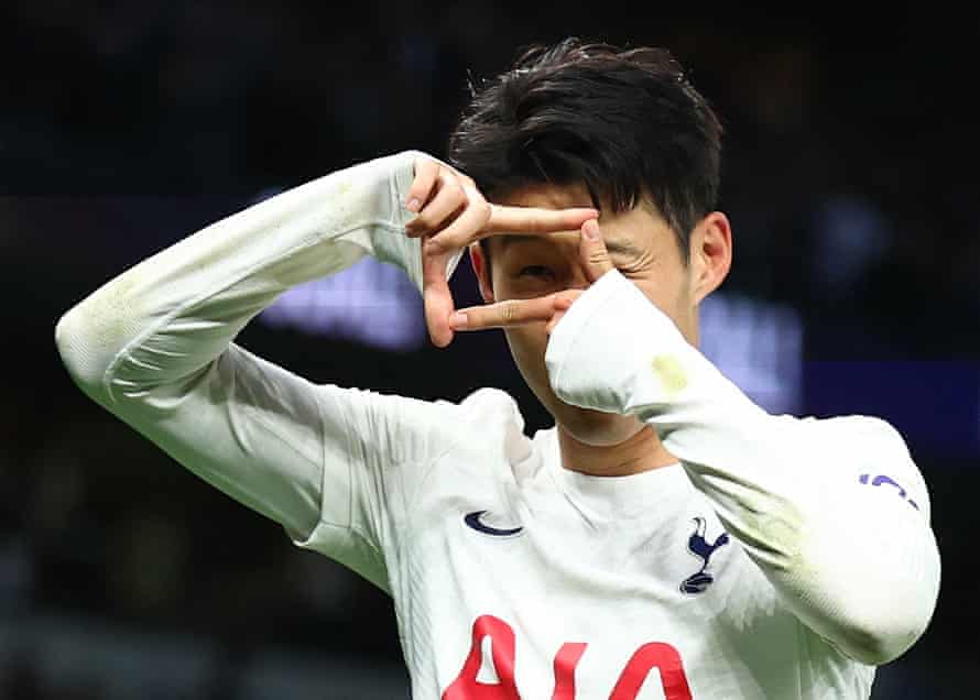 Tottenham Hotspur’s Son Heung-min celebrates scoring their third goal.