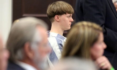 Dylann Roof in the court room at the Charleston county judicial center, 10 April 2017.