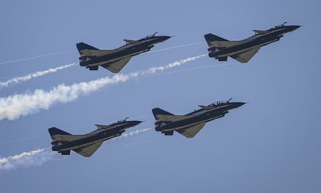 Chinese fighter jets flying in formation
