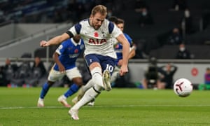 Tottenham Hotspur’s Harry Kane scores their first goal