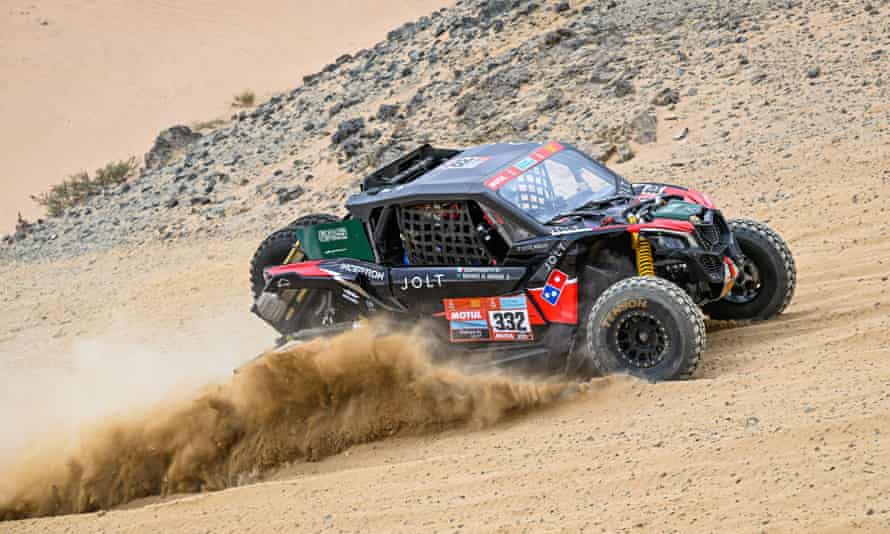 Alobaidan Mashael and her co-driver Cerutti Jacopo in their Can-Am Maverick X3 during Stage 1A between Jeddah and Hail.