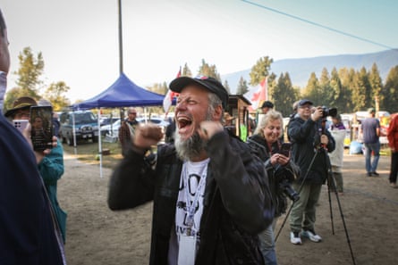 A person cheers
