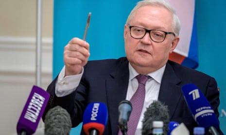 Russia’s deputy foreign minister, Sergei Ryabkov, during a press conference 
