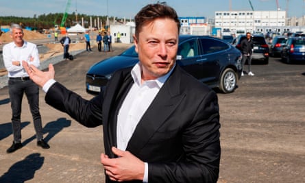 Elon Musk visits a construction site on 3 September 2020.