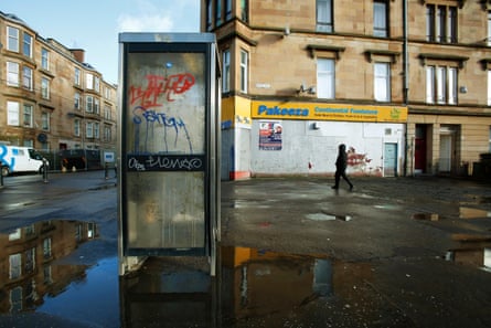 A phone box in Govanhill, Glasgow in 2015.