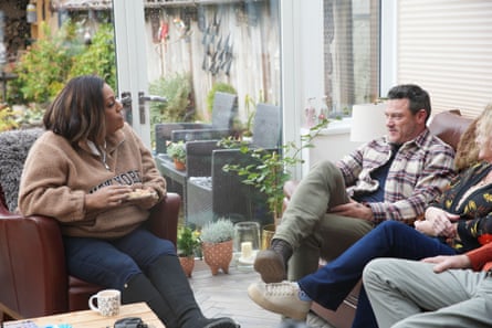 Alison Hammond and Luke Evans at his parents’ house.