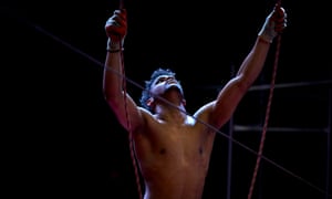 Yadier Gonzalez, one of the performers from Big Kid Circus, practicing on the big top stage.