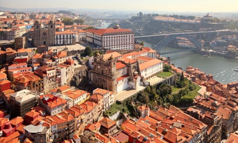 An aerial view of the old town of Porto.