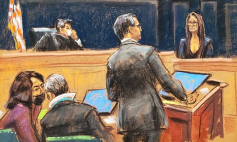 Cimberly Espinosa is questioned by Christian Everdell in a courtroom sketch on 16 December. 