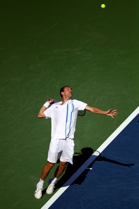 Conor Niland in a match against Novak Djokovic at the 2011 US Open, Flushing, New York City.