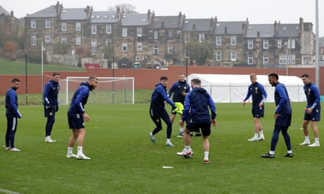 Scotland players in action during a training session at Lesser Hampden on Saturday
