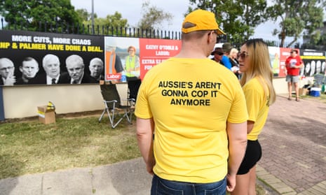 United Australia party volunteers outside a polling booth in Townsville
