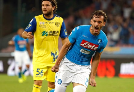 Napoli’s Manolo Gabbiadini celebrates after scoring against Chievo.