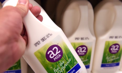 Bottles of A2 milk are displayed in a fridge in Sydney on Tuesday, Nov. 22, 2016. The A2 Milk Company will today be holding their Annual General Meeting. (AAP Image/Paul Miller) NO ARCHIVING