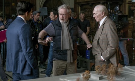 Scott directs Christopher Plummer and Mark Wahlberg in the reshoot of All the Money in the World.