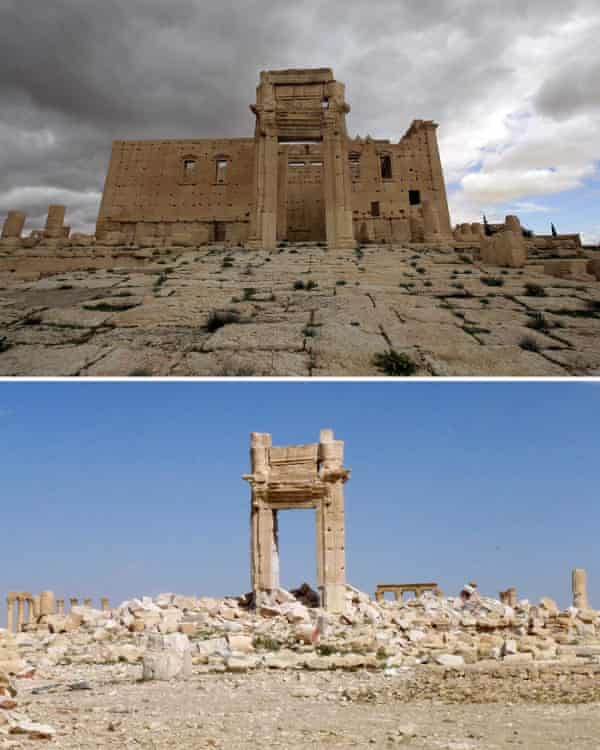 Top: the Temple of Bel in March 2014. Bottom: the same site two years later.