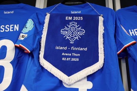 The Iceland match pennant hangs from the dressing-room peg of team captain Glodis Perla Viggosdottir.