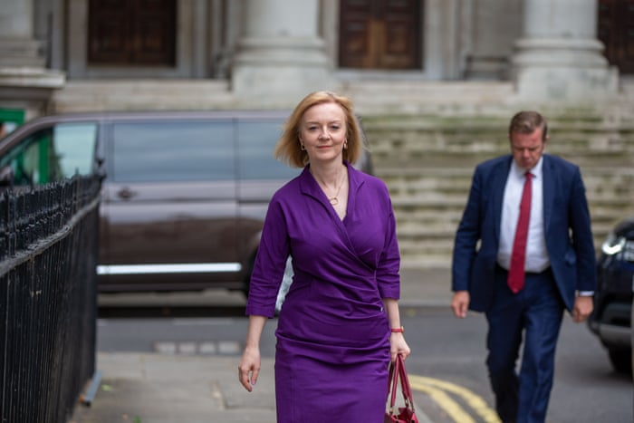 Liz Truss arriving at her campaign office this morning.