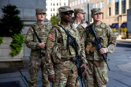 Members of the national guard patrol near the White House in Washington DC, 29 August 2025.