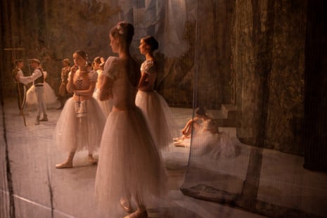 Ballet dancers on stage before a performance of Giselle in Lviv, Ukraine on 10 June