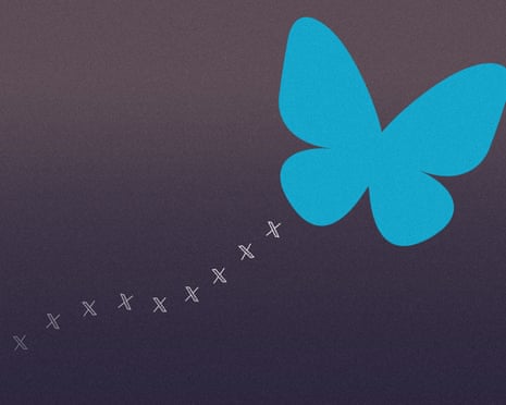 A graphic showing the X and Bluesky logos