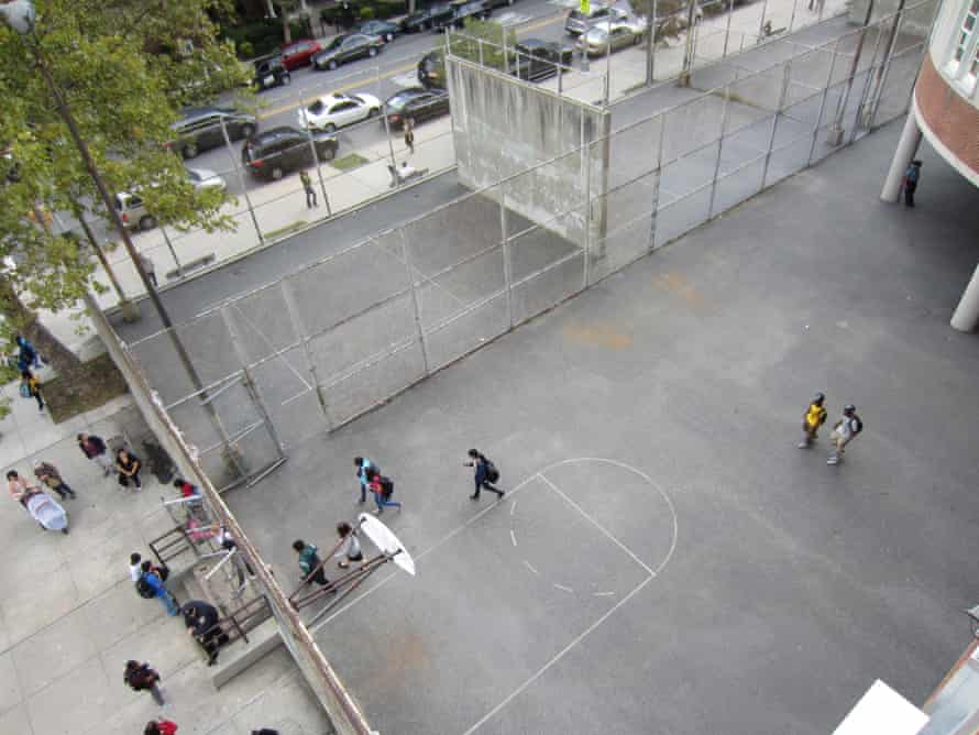 Stephen A Halsey junior high school in Queens, New York City, before the schoolyard redesign.