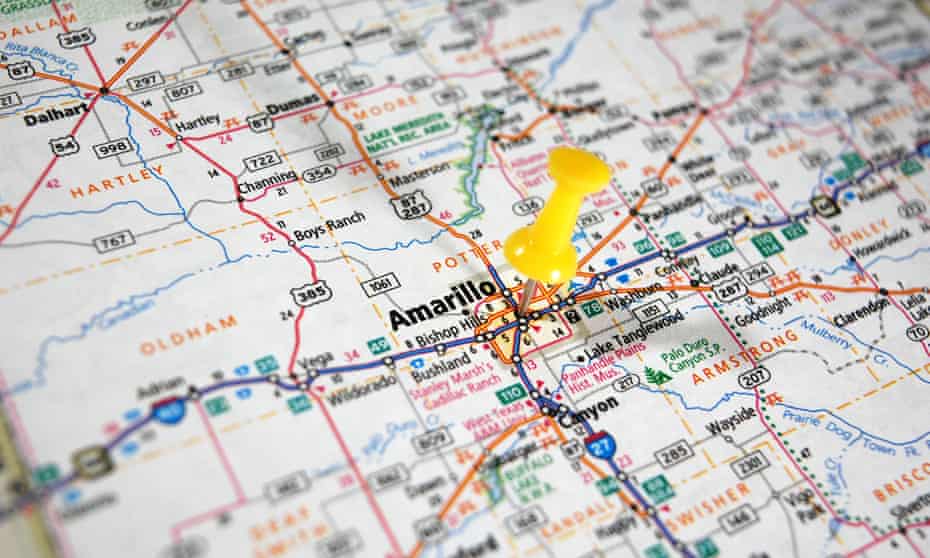 A map of Amarillo, marked with a push pin.