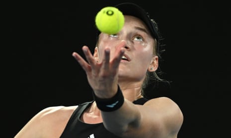 Elena Rybakina serves during the women’s singles final against Aryna Sabalenka.