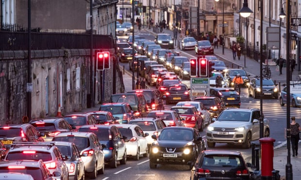 Traffic congestion in Bath, England. The city is planning to introduce a clean-air zone. 