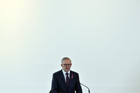 Anthony Albanese speaking at a podium