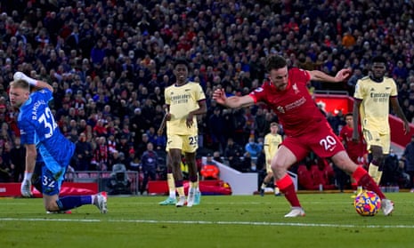 Liverpool’s Diogo Jota scores their side’s second goal of the game.