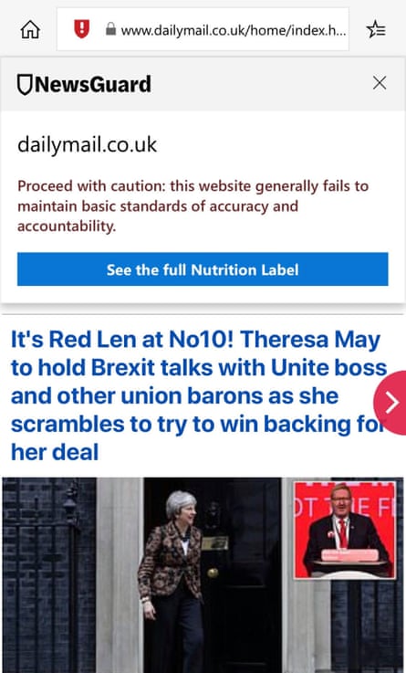 A screengrab of NewsGuard’s verdict on the Mail Online